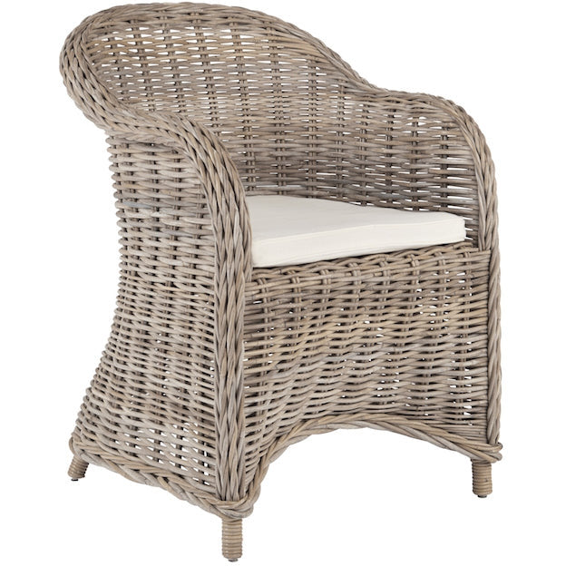 rattan wicker chair round back gray finish natural