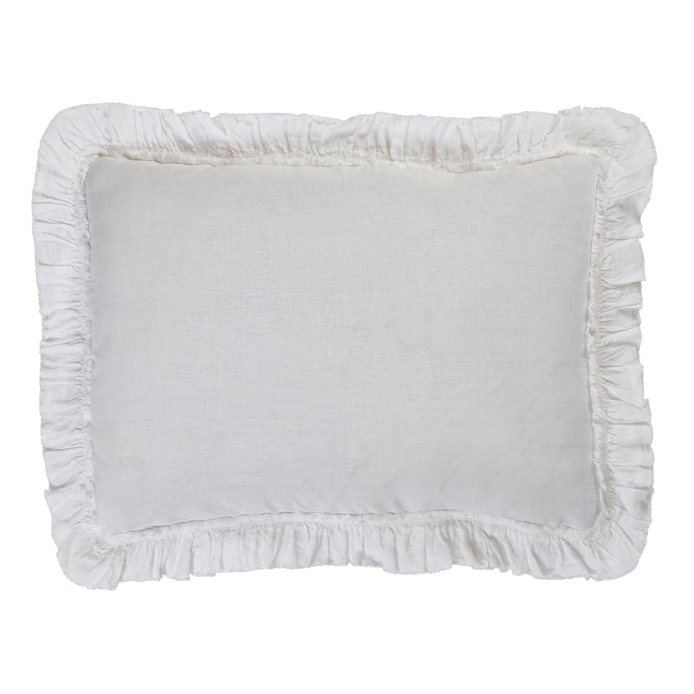 belgian linen bedding ruffle edge white