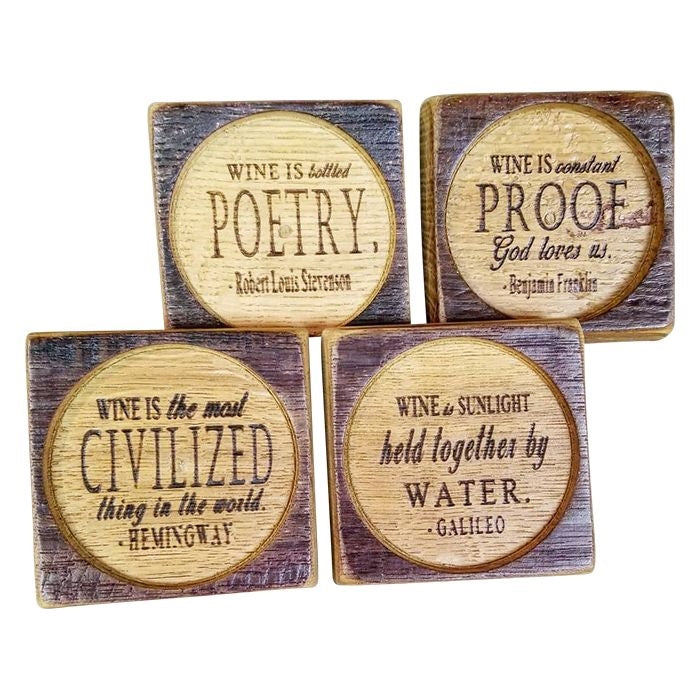 Rustic Accessories - Coaster Set Stave Wooden Wine Sayings Decor – BSEID