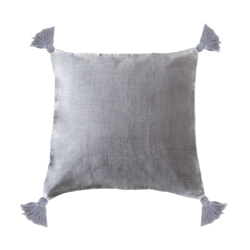 pillow linen square tassels ocean gray/blue feather down insert