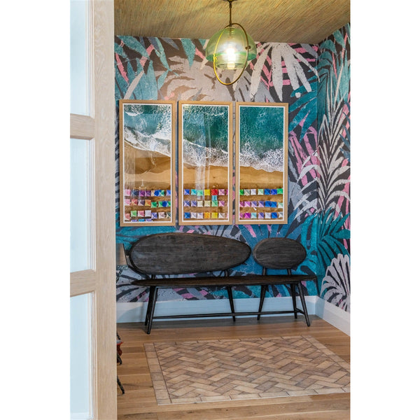 coastal multi color natural wood frame triptych