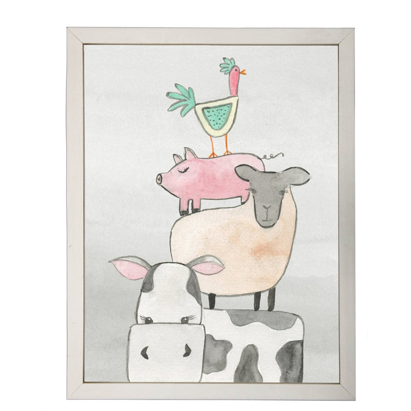 rectangle art print watercolor farm animal funny stack silver frame