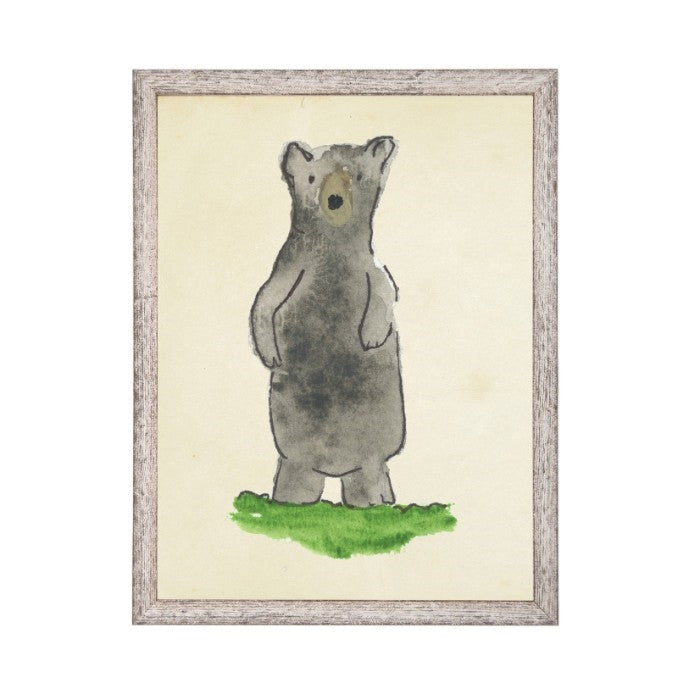 wall art bear animal water color grey/blue frame wood glass reproduction Antique Curiosities
