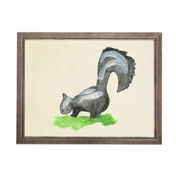 wall art skunk animal water color grey/blue frame wood glass reproduction Antique Curiosities