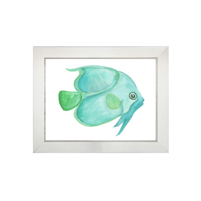 wall art children's watercolor spa aqua green fish silver frame