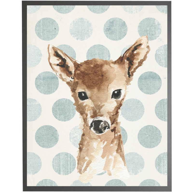 rectangle art print watercolor baby deer gray wood frame light blue dots