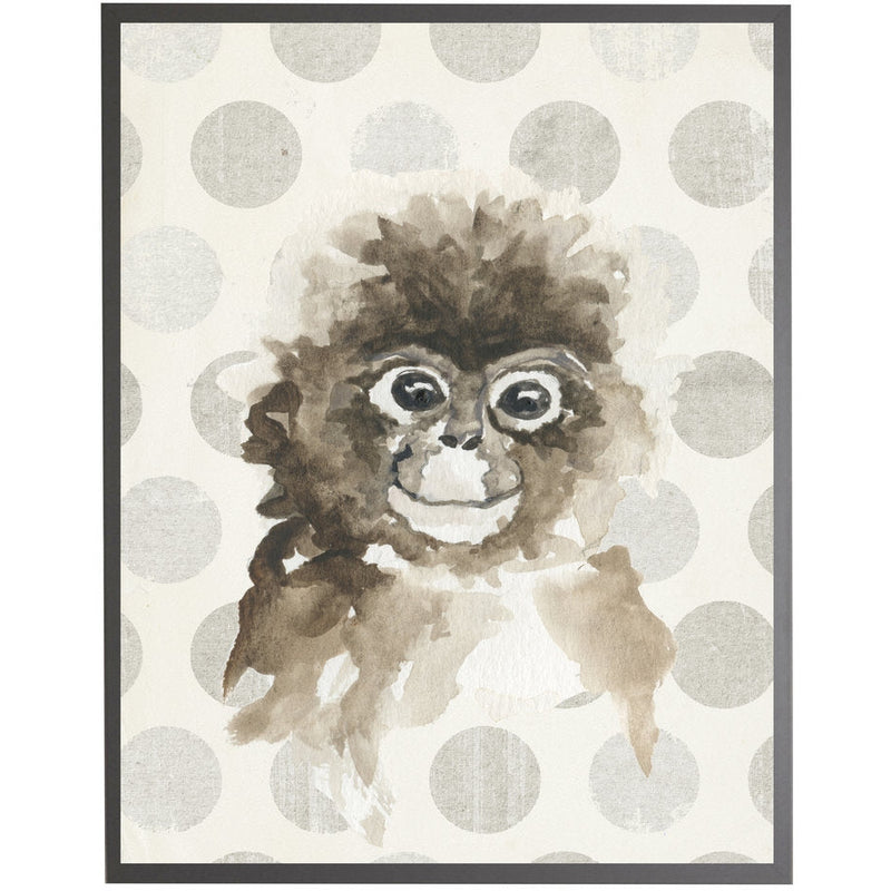 rectangle art print watercolor baby monkey grey wood frame dots