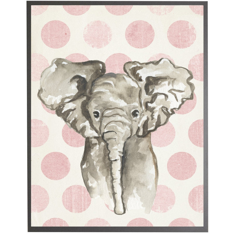 rectangle art print watercolor baby elephant grey wood frame pink dots