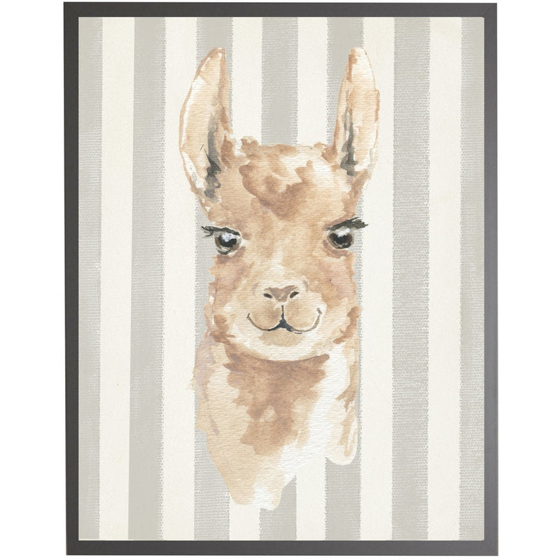 rectangle art print watercolor baby llama grey wood frame grey stripes