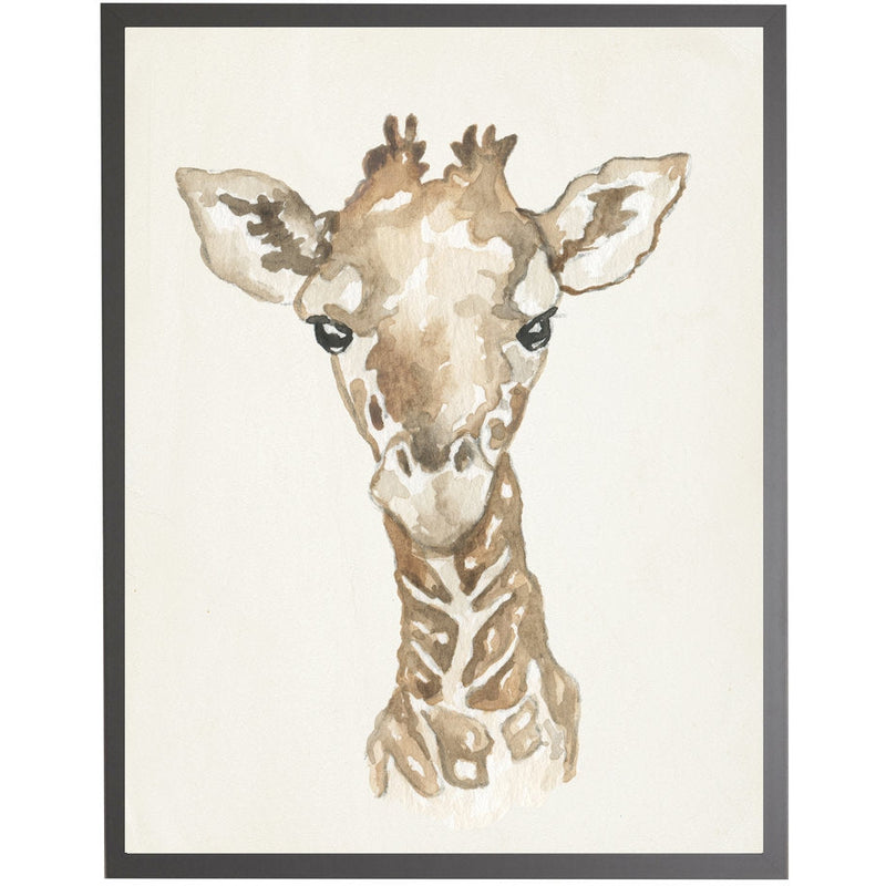 rectangle art print watercolor baby giraffe grey wood frame