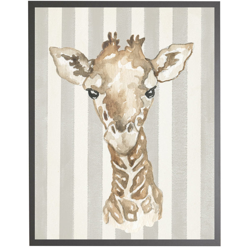 rectangle art print watercolor baby giraffe grey wood frame grey stripes