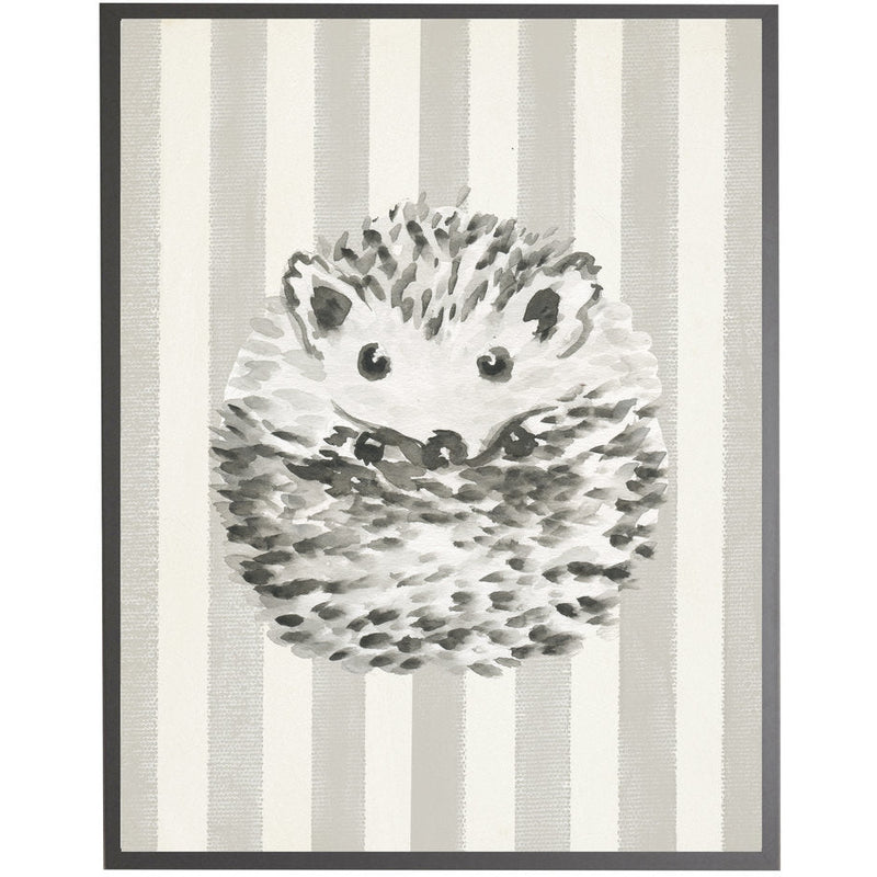 rectangle art print watercolor baby hedgehog grey wood frame grey stripes