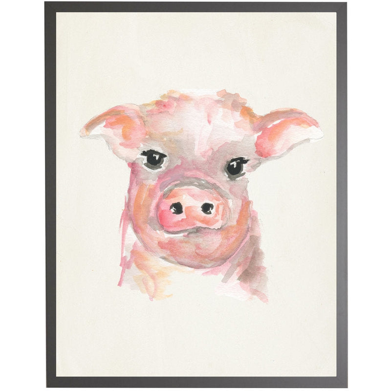 rectangle art print watercolor baby pig grey wood frame