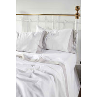 Luxury European Linen Sheet Sets - White + Grey Mist