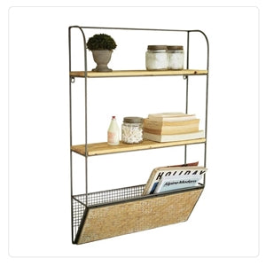 accessorized metal and bamboo wall shelf 