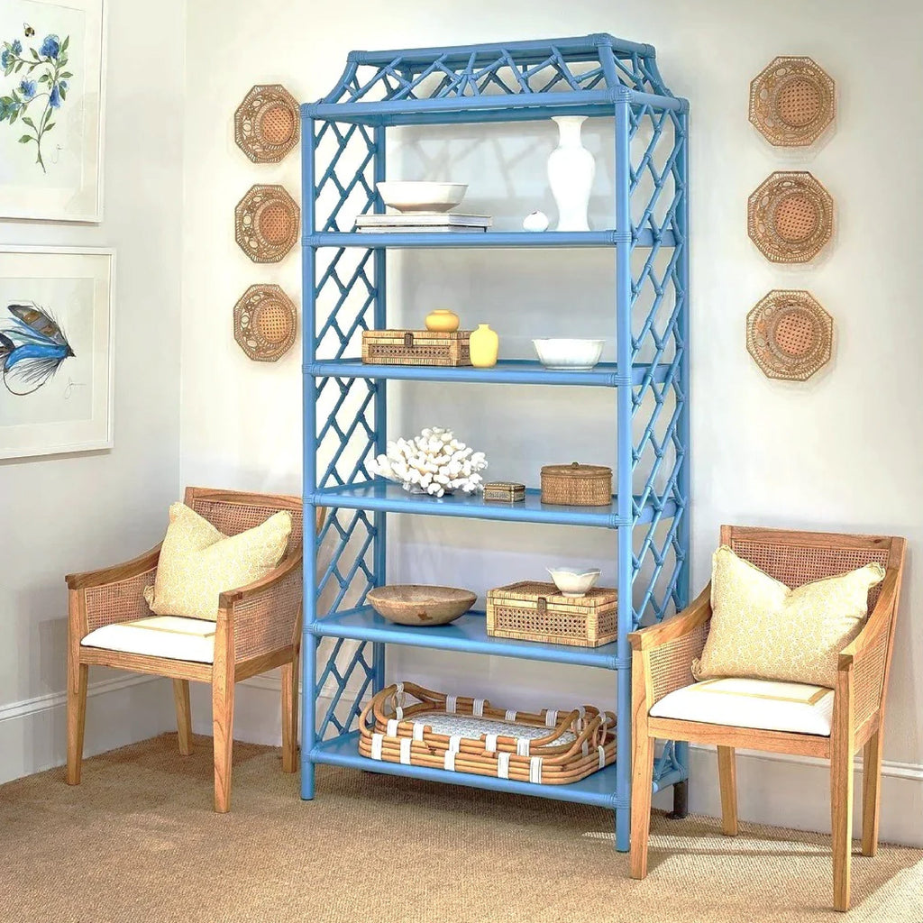 Twin beds with jute headboard & rug in a coastal style