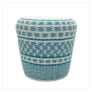 teal white woven resin wicker side table
