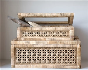 stack of rattan decorative boxes 