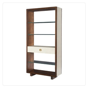 modern wood bookcase ivory drawer shelf and glass shelves