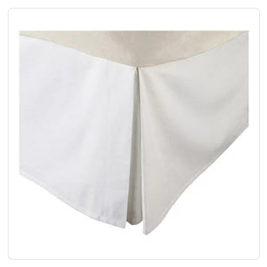 white pleated corner bed skirt