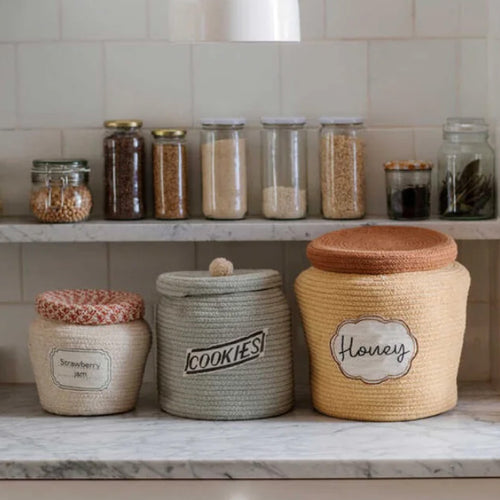 children's toy baskets lookalike pantry items