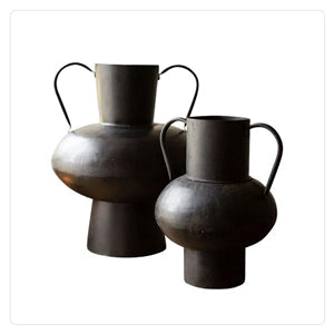 black finish vase with two handles and curvy shape 