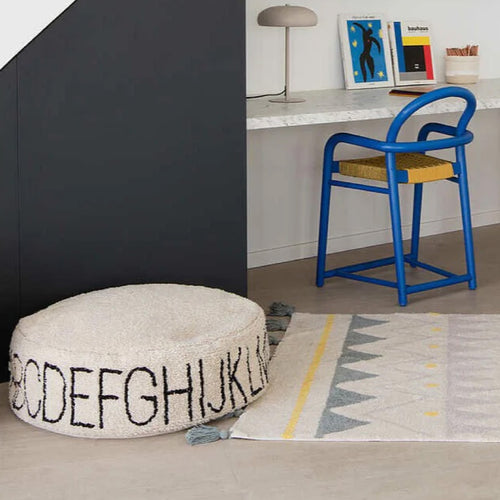 kids alphabet floor pouf black letters