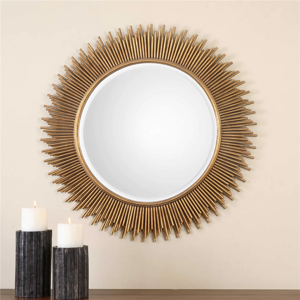 antiqued gold leaf burst mirror 