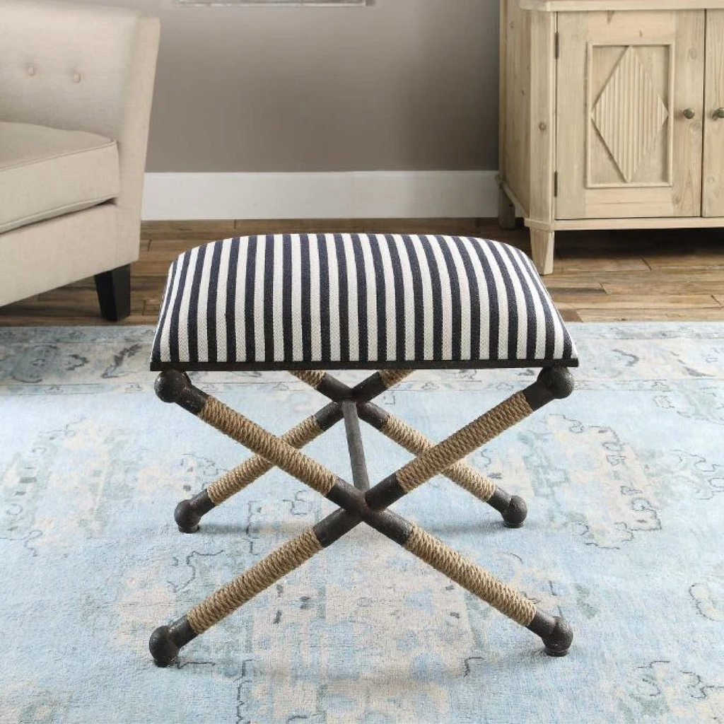 black white stripe ottoman bench cross leg