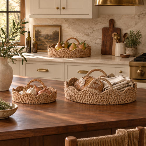 Black and white pattern stoneware dishes set on countertop