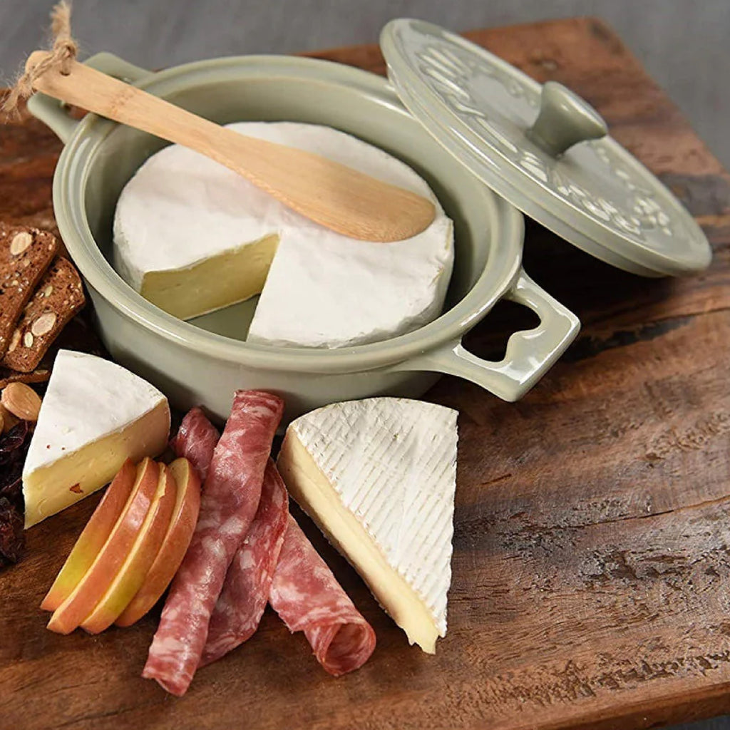 Gray Brie Baker on Wooden Board with Charcuterie 