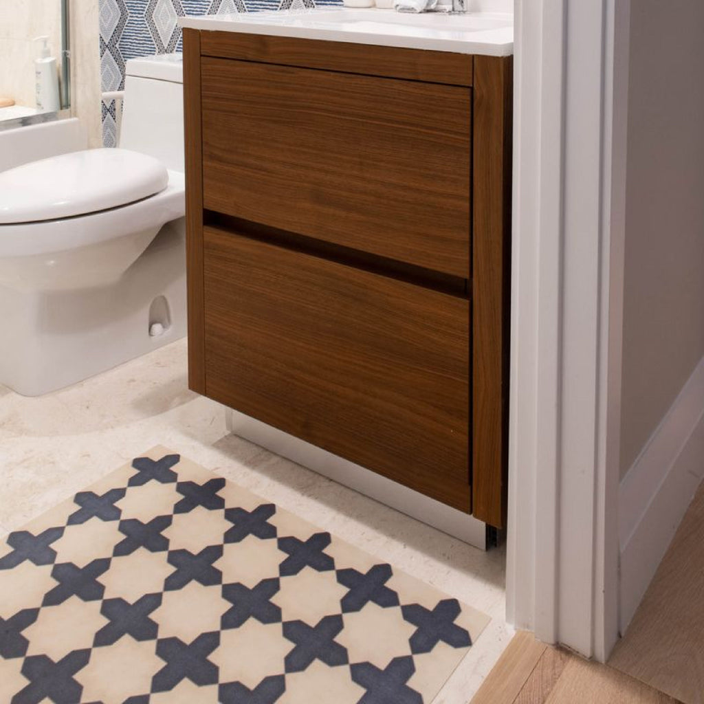 vinyl floor rug in bathroom setting