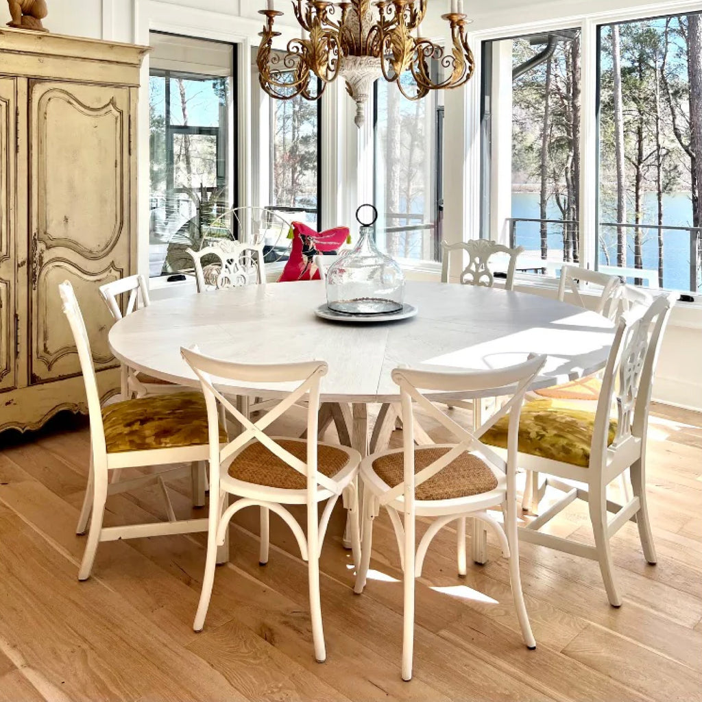 Casual large white round jup table in dining room
