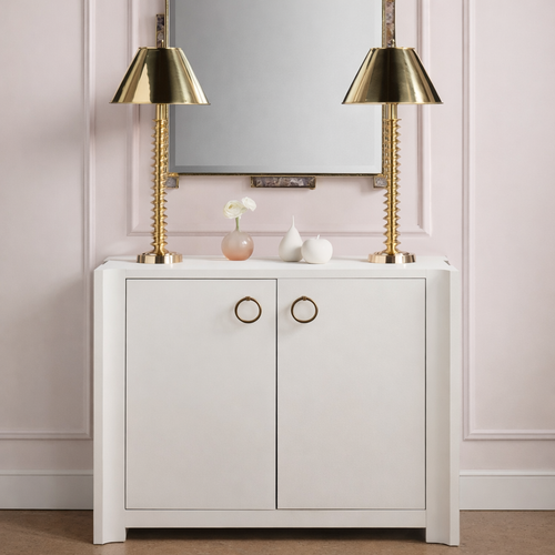 White bed side table with decor from Villa & House