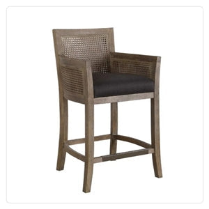 cane gray washed wood bar stool black cushion