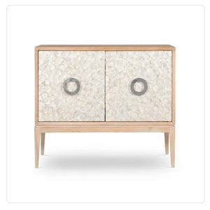 natural finish wood cabinet with silver hardware 