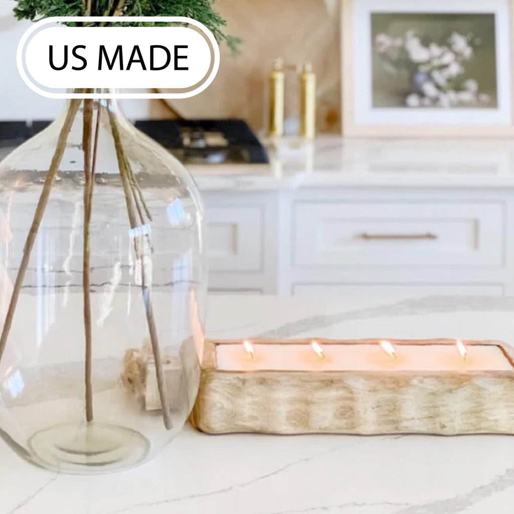 Driftwood candle on a fall themed tablescape with match cloche