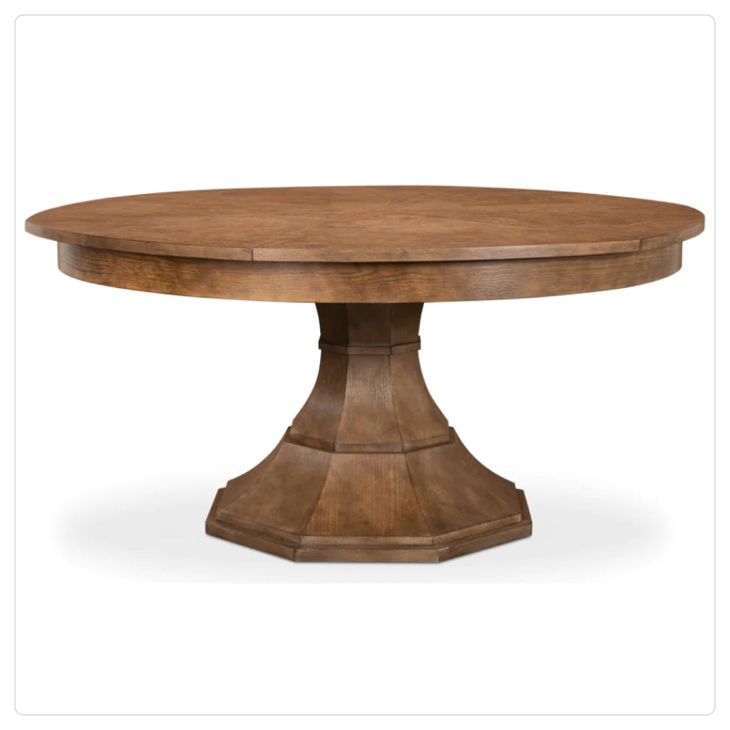 medium oak wood round expanding dining table