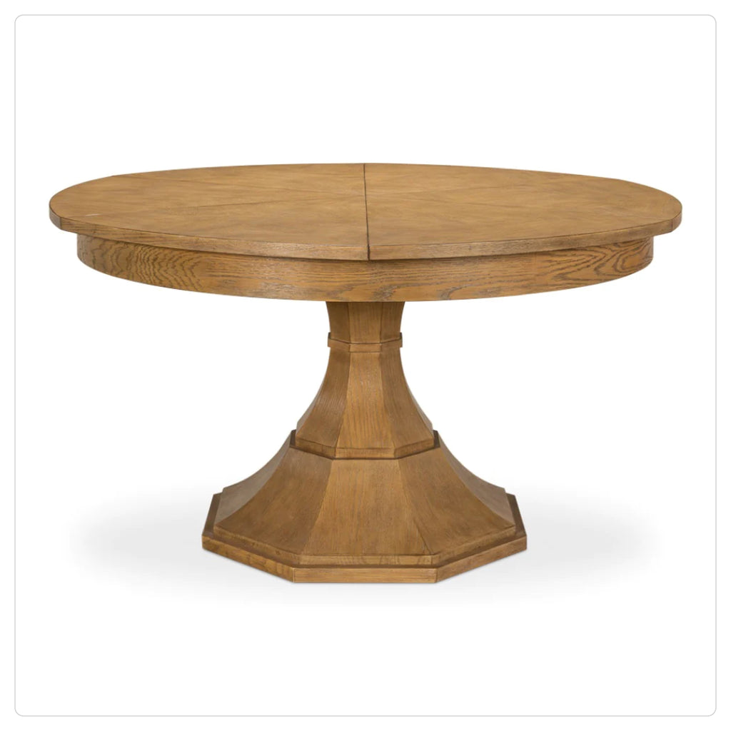 light oak wood round expanding dining table