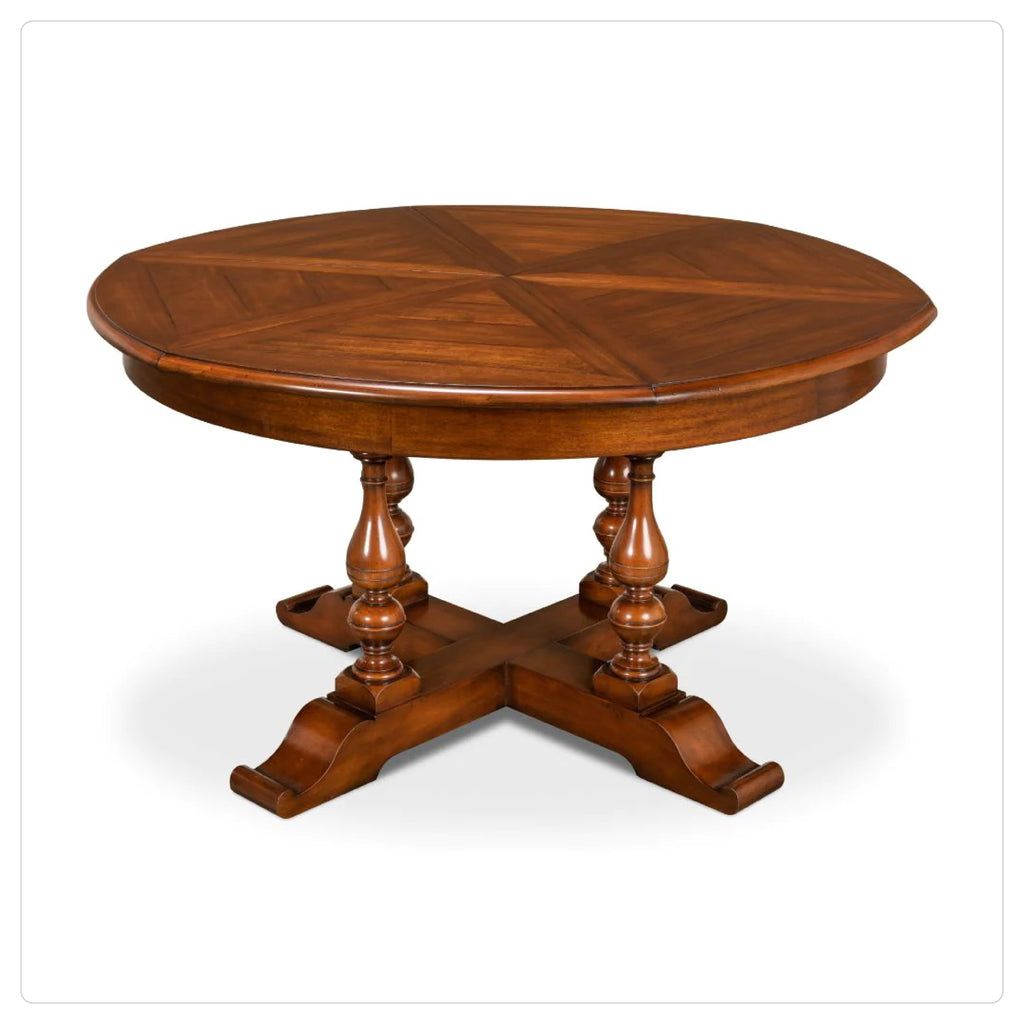 medium traditional wood round expanding dining table