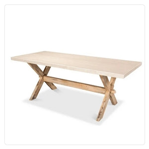 light wood finish ding table with x frame table legs 