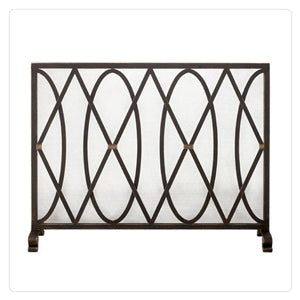 black iron geometric fire screen