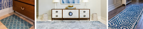 3 picture spread of foyer console table blue woven rugs