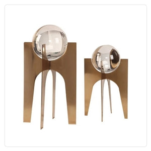 brass finish sculpture pieces with glass ball tops