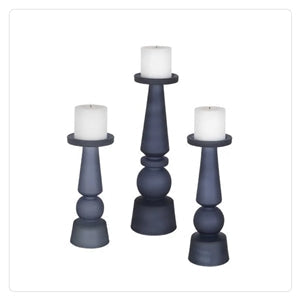 midnight blue glass turned candlesticks 