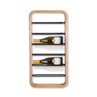 Wooden wine rack with bottles on a white background