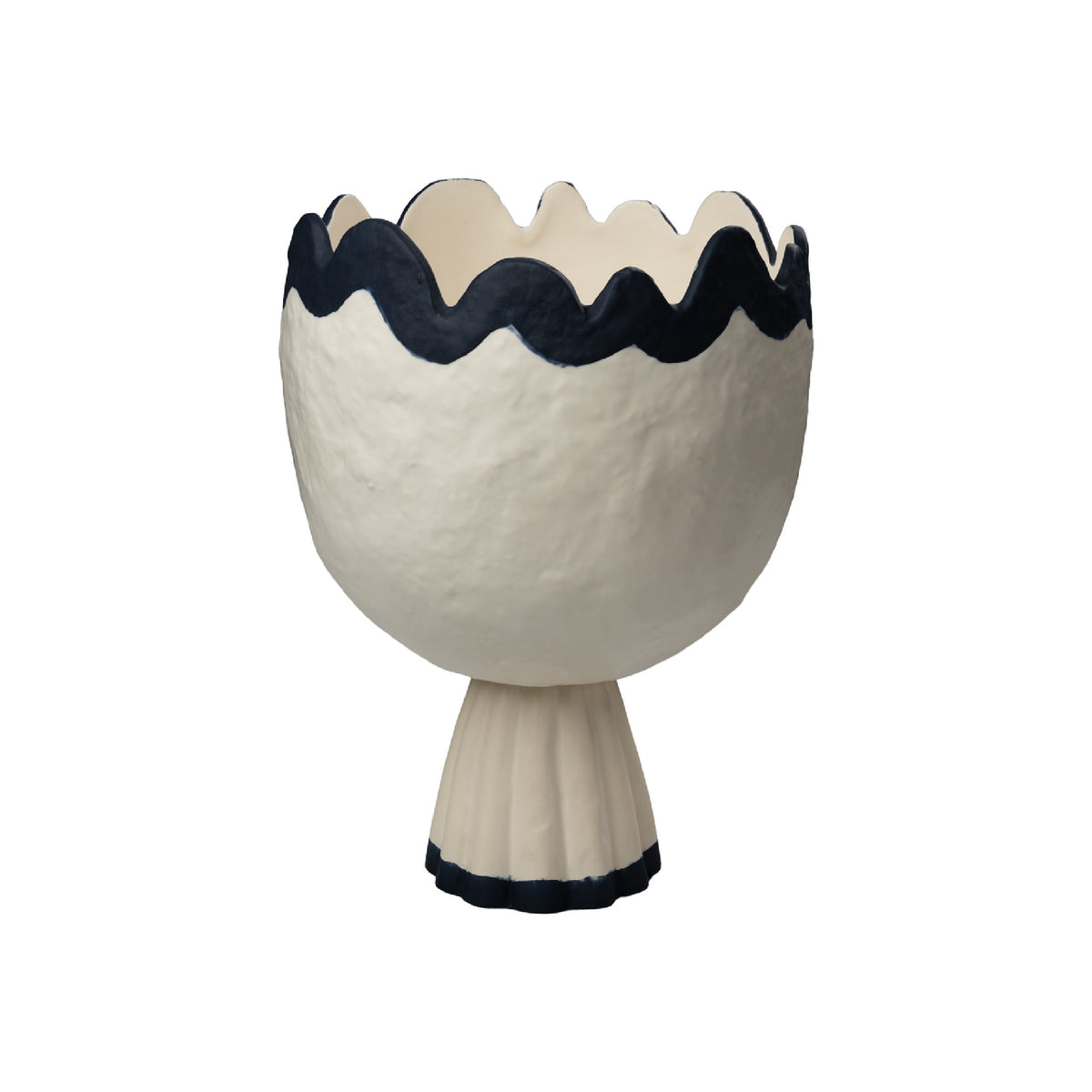 Decorative vase with wavy top and base on a white background