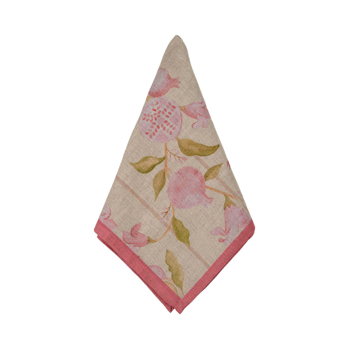 Floral patterned napkin with pink accents on a white background