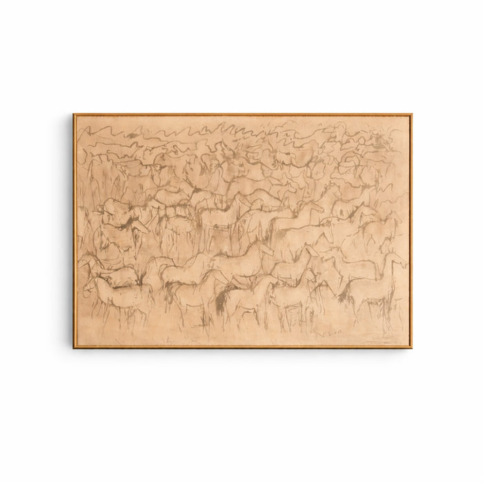 Abstract horse artwork with brown tones on a white background