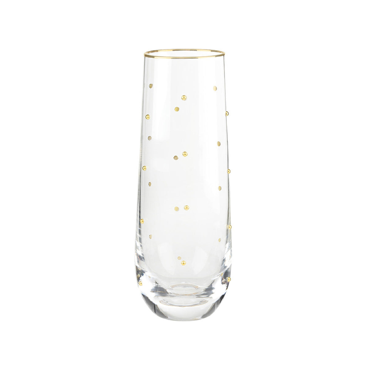 Clear glass with gold polka dot pattern on a white background